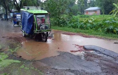 নাটোরের ওয়ালিয়া-লালপুরে সড়কে খানাখন্দ, ভোগান্তি।