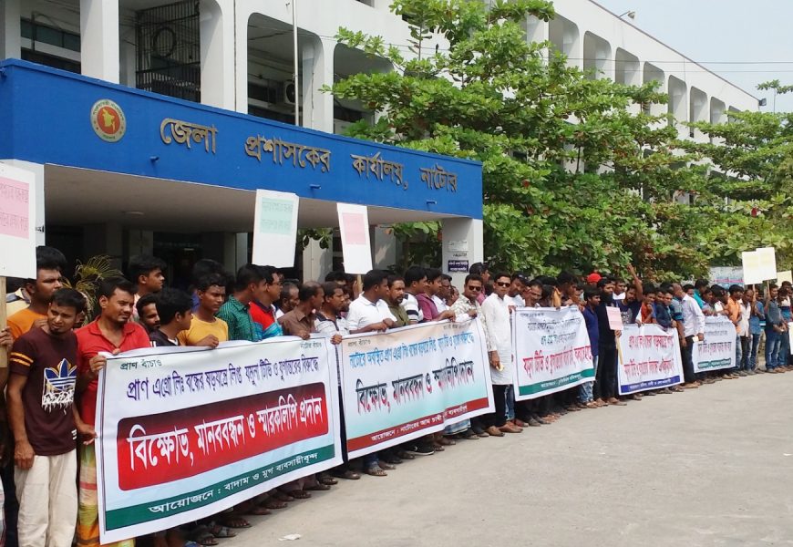 নাটোরে প্রাণের বিরুদ্ধে অপপ্রচার বন্ধে বিক্ষোভ-মানববন্ধন-স্মারকলিপি