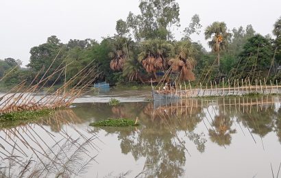 নাটোরে নাগর নদে বাঁধ দিয়ে মাছ শিকার