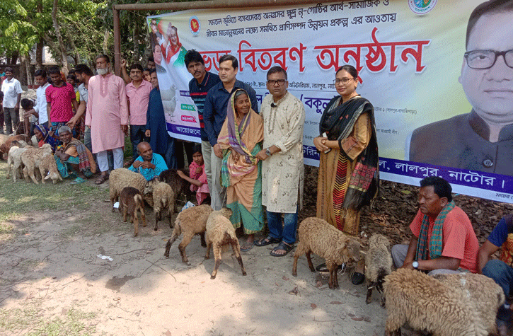 লালপুরে ক্ষুদ্র নৃ গোষ্ঠী সম্প্রদায়ের মাঝে ভেড়া ও অনুদানের চেক বিতরণ
